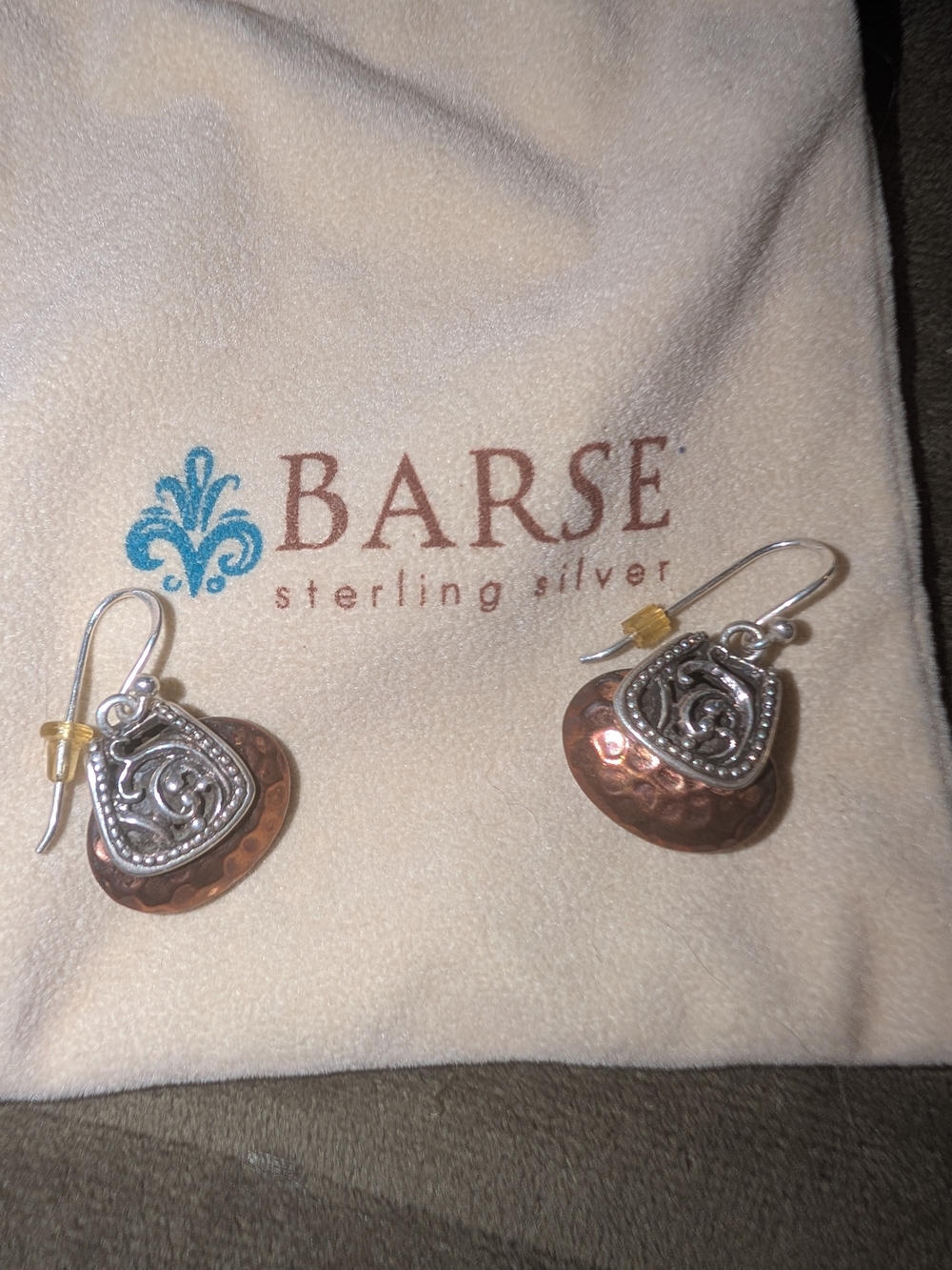 Studio Barse Two-Tone Silver and Copper Heart Drop Earrings